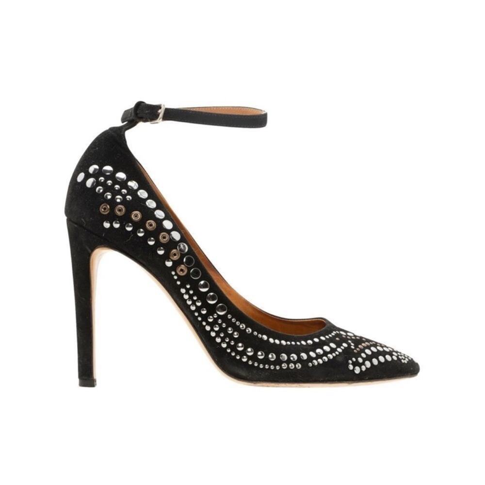 Isabel Marant Black Suede Studded Ankle-Strap Pumps